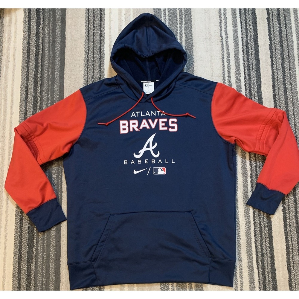 Atlanta Braves‎ Hoodie Pullover Mens XL Blue Red MLB Baseball Nike Therma Fit